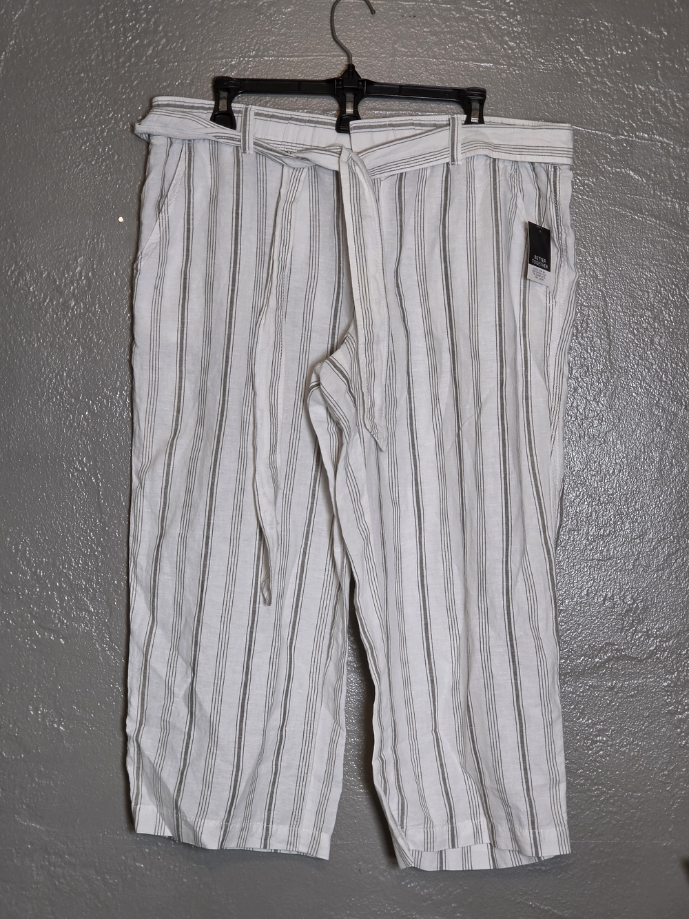 Liz Clairborne Womens L Crop Striped Paperbag Waist Wide-Leg Pants - White/Gray - Picture 2 of 11